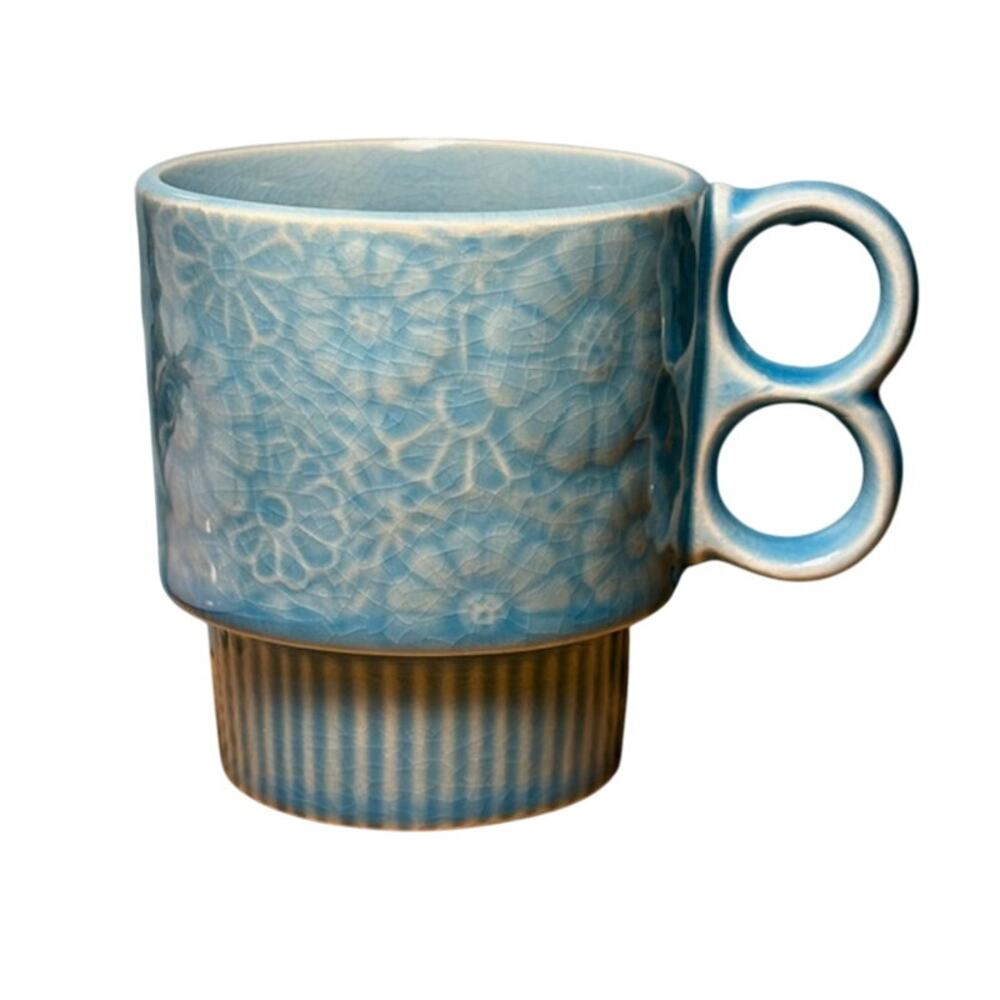 Vintage MCM Blue Flower Stackable Made in Japan Mug | 8 oz